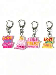 1pc/4pcs Inspirational Quote Keychain, Personalized Style Pendant Keyring, Backpack Accessory, Bag Charms, Car Keychain, Gifts For Family And Friends - Multicolor - View 2