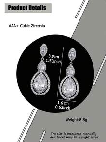 1 par de pendientes colgantes de mujer de estilo occidental con circonita cúbica brillante en forma de lágrima, de lujo, adecuados para novia, compromiso, boda, banquete y fiesta, joyería de cobre - Plateado - Ver 3