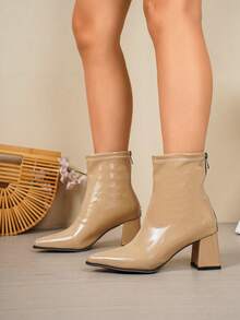 Sepatu Boots Wanita Model Minimalis dengan Resleting Warna Polos untuk Musim Gugur/Dingin Terbaru, Cocok untuk Komuter, Modis, dan Bergaya Minimalis. - Khaki - View 3