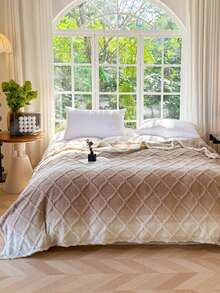 One Piece Of Diamond-Patterned Woolen Blanket. Super Soft And Fine. Double-Sided For Warmth. Suitable For Household Bed Sheets, Office Nap Blankets, Sofa Blankets, Car Blankets And Air Conditioning Blankets. - Beige - View 2