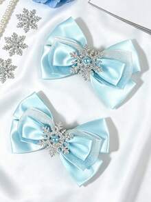2pcs Children's Blue Multi-Layer Bow Hair Clips, Ice & Snow Style Snowflake Hair Accessories, Suitable For Party, Cosplay, Perfect Gift Choice - Multicolor - View 4