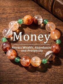 1 Pc Fall Decor Natural Mixed Crystal Stone Beaded Bracelet Red Phantom Quartz Green Aventurine Round Beads Healing Bracelet Fall Style Jewelry Women - Bracelet - View 7