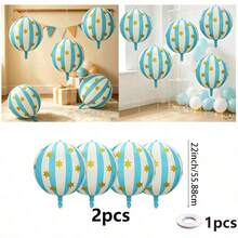 3pcs 22 Inch Blue & White Striped Star Foil Balloons, Suitable For Birthday Party, Christmas Party Decoration Balloons (Includes Ribbon) - View 4