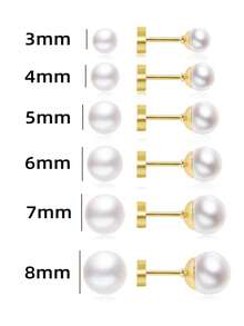 2/6Pcs Women's Gold Spiral Faux Pearl Stud Earrings, Flat Back Faux Pearl Cartilage Earrings, Faux Pearl Ear Cuff Earrings, Hypoallergenic Stainless Steel Piercing Jewelry, Gift For Girls - Pearl Earrings - View 5