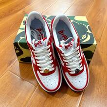 A BATHING APE 經典星形 Logo BAPE STA 低筒中性休閒運動球鞋 - 白紅鏡面 - 查看 3