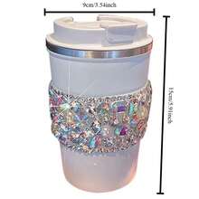 1PC Fashionable High-End Sparkling Rhinestone Coffee Cup, Stainless Steel Insulated Tumbler With Straw For Office, Travel, Home, Car, Flat Bottom, Coffee Mug, Rhinestone Water Bottle, Tumbler - Multicolor - View 9