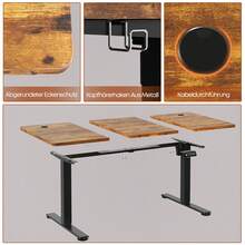 Devoko Height-Adjustable Electric Desk, Sit-Stand Desk With LED Control Panel, 2 Memory Heights, 73-118 Cm Height Adjustment, T-Steel Frame, 70 Kg Load Capacity, 100-180 Cm, Black/White/Beige/Rustic Wood - Fire Pattern - View 7