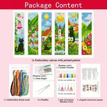 6pcs Beginner Cross Stitch Bookmark Full Material Kit, Fresh Pastoral Style Black Cat Town Landscape Print, DIY Handmade Colorful Tassel, Stress Relief Artistic Creative Gift - Multicolor - View 14
