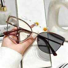 1 pièce Lunettes de mode polyvalentes pour femmes, multifonctionnelles, à strass bicolores, en métal, style œil de chat, changeant de couleur, pour intérieur/extérieur - Or violet/Verres photochromiques - Voir 14