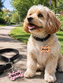 Custom Checkered Acrylic Bone Pet Tag, Cute Personalized Dog Name Collar Charm For Daily Walks And Home Use, Customized Pet Keepsake With Name, Customizable Puppy Pendant Gift For Pet Lovers, Birthday, Halloween, Thanksgiving And Christmas Day Gift - Style a - View 4