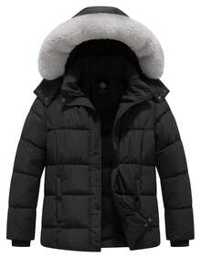 Plus Size Women's Winter Thickened Jacket, Hooded Thickened Jacket With Detachable Hood Design, Suitable For Winter Commuting, Shopping, Outdoor Leisure And New Year Outfits - Black - View 2