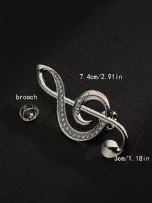 1pc Rhinestone Musical Note Brooch, Daily Wear, Holiday Gift - Silver - View 5