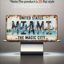 2D Flat - 1pc Vintage Miami Metal Decorative Sign | Rustic Style Wall Decor, Suitable For Man Cave, Garage, Bar, Home, Perfect Choice For Car Enthusiasts And Collectors, Wall Hanging (Random Style) - A - View 7