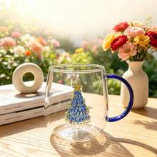 1pc/5pcs 400ml 3D Embossed Christmas Tree Handle Glass Mug, Transparent High Borosilicate Glass Cup With Green Handle, Holiday Christmas Theme Design, Suitable For Home, Office And Daily Use During Holidays - Multi-color - Christmas Tree - View 14