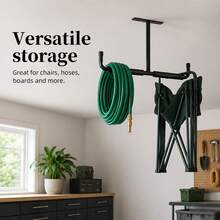 Black/Silver 1/2/4pcs Heavy-Duty Ceiling Storage Rack For Garage, Holds Hoses & Folding Chairs - Black - View 2