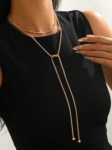 1pc Bohemian Corn Chain Long Multilayer Adjustable Y-Shaped Necklace, Suitable For Daily, Vacation, Party, Multifunctional Women Jewelry - Gold - View 3