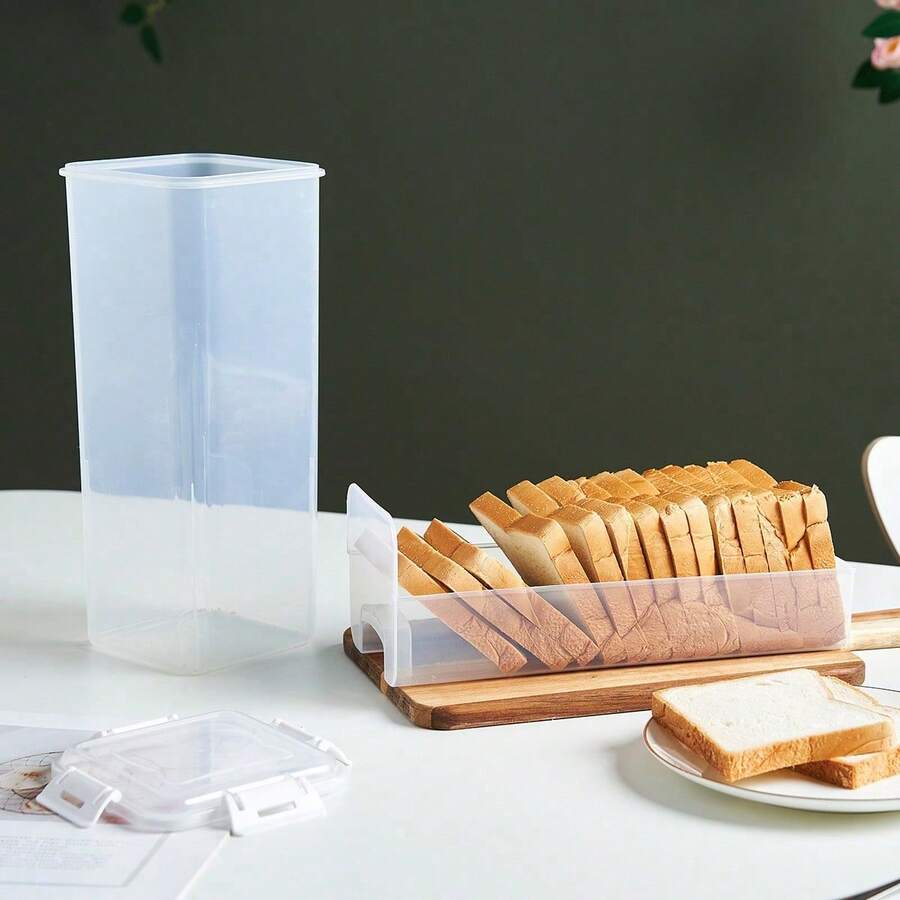 Caja de Almacenamiento de Pan para Cocina con Bandeja Deslizante, Contenedor Rectangular de Plástico para Alimentos, Tapaséticas, Soporte Cuadrado para Tostadas, Conservador de Alimentos - Blanco con cajón - Ver 1