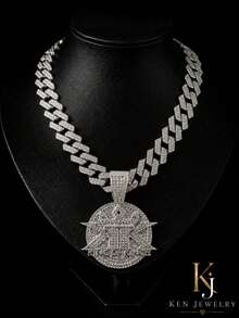 European And American Hip Hop Heavy Work Full Rhinestone KING OF KINGS Crown Round Pendant Cuban Chain, Unisex Rhinestone Thick Chain, American Rap Street Style Bold Gold And Silver Dual Color Collarbone Necklace - Ace Pendant Necklace - View 12