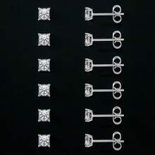 MDFUN Stud Earring Set For Women Men 18K White Gold Plated Princess Cut 4 Prong Graduated Square Clear Cubic Zirconia Pack Of 6 Pairs - White-6 Pairs - View 1
