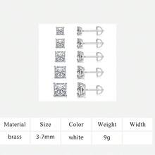 MDFUN 18K白金鍍方型鋯石螺絲背耳釘，低過敏多尺寸耳環套組，中性時尚珠寶禮物 - 白色-方形螺紋耳釘 - 查看 11
