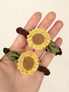 2pcs Sunflower Hair Ties, High Elasticity Hair Scrunchies, Suitable For Daily Wear - Multicolor - View 3