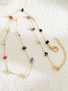 Boho Natural Mixed Crystal Chip Bead Chain Necklace, Adjustable Gold Color Healing Stone Choker For Women Daily Jewelry Gift - Multicolor - View 2
