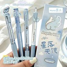 4pcs Blue Star Angel Neutral Pen Set, Ins Student Quick-Dry ST Tip Ballpoint Pen, 0.5mm Black Ink Refill, Smooth Quick-Dry Ink, Cute Angel Wing Pen Top, Suitable For Students, Teachers, Office Workers, Diary And Daily Use - Multicolor - View 5