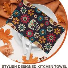 2/4/48pcs Halloween Series Candy Skull Floral Pattern Printed Kitchen Towels - Super Soft, Absorbent Polyester Dishcloths And Hand Towels, Perfect For Holiday Decor, Kitchen Decor, Party Decor - Multicolor - View 8