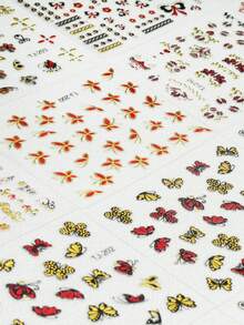 30pcs Mixed Red Black Gold Butterfly Rose Metal Foil Nail Art Stickers, Classical Floral Atmosphere, New Chinese Vintage Luxury, DIY Nail Art Decoration Supplies - Multicolor - View 3
