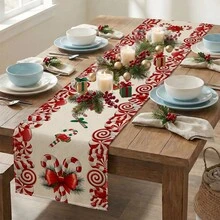 1pc Christmas Candy Print Table Runner, Suitable For Holiday, Party, Dinner, Restaurant Table Decor, Home Autumn/Winter Decoration - Multicolor - View 2