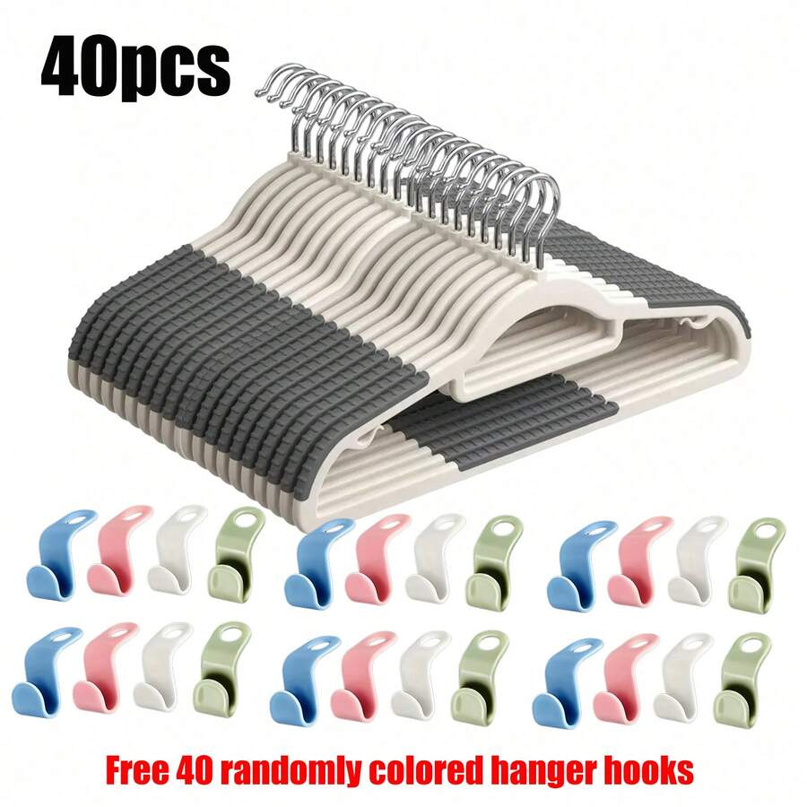 10/40pcs Heavy Duty Non-Slip Hangers (Free Hooks) - Durable, Sturdy, Space-Saving Design, Suitable For Shirts, Pants, Indoor Storage, Outdoor Drying, Clothing Display, Standard Hangers, Closet Organization - Multicolor - View 1
