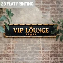 2D Flat, 1pc Farmhouse Style VIP Inn Metal Sign With Crown Vintage Wall Decor, Suitable For Bar, Pub, Club, Hotel And Home, 4X16 Inch, Distressed Black Background, Gold Glitter Text - Multicolor - View 3
