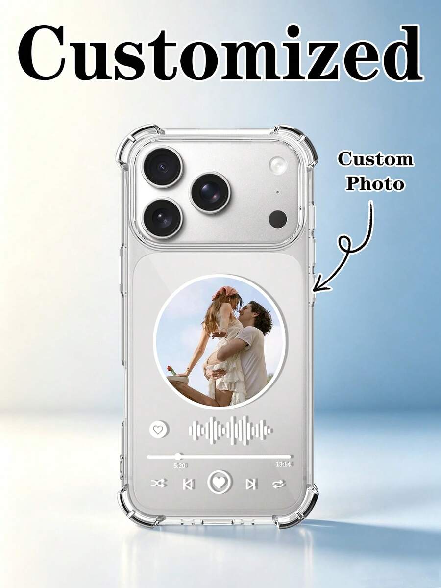 1 Music Pattern Customized Couple Photo Parent-Child Photo Pet Photo Dog Photo Travel Vacation Friend Photo Transparent Anti Fall Phone Case, Compatible With IPhone 11/12/13/14/15/16 Pro/16 Pro Max/16 Plus/17/Air/17 Pro/17 Pro Max/S25/S26 Ultra/S24 Plus/S25 Edge/A56/A55/A54/A17 Waiting For Android Phone Models, It Is Very Suitable As A Commemorative Gift To Give To Friends - Clear - View 1