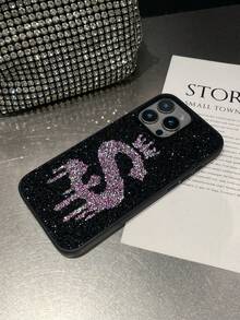 1pc Purple Letter S Solid Color Soft Touch Rhinestone Anti-Drop 2-In-1 Phone Case Compatible With 15promax/17promax/18 - Purple - View 7