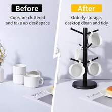 Coffee Mug Holder, Black Mug Tree With Thicker Base, Coffee Cup Stand, Cup Holder Counter, Coffee Mug Rack Organizer With 6 Hooks - Black - View 5