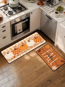 1/16Pcs Hello Fall Theme Doormat, Thanksgiving Door Mat, Printed With Pumpkin And Maple Leaf Pattern With Orange And White Plaid, Autumn Harvest Festival Decorative Mat, Welcome Kitchen Rug, Dirt-Resistant Floor Mat, Autumn Party Decoration - Multicolor - View 6