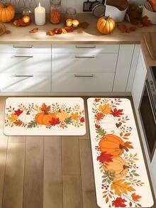 1/16Pcs Autumn Theme Doormat, Thanksgiving Door Mat, Printed With Pumpkin And Maple Leaf Patterns, Autumn Harvest Festival Decoration Mat, Welcome Kitchen Rug, Dirt-Resistant Floor Mat, Autumn Party Decor - Multicolor - View 3