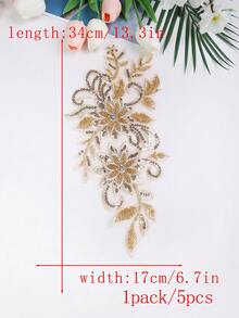 Colorful 3d Embroidery Beaded Patch For Wedding Dresses, Gowns, Tulle, Lace, Diy Costumes, Length: 31cm/Width: 16cm - Gold - View 7