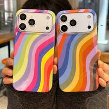 Koolife 1pc Rainbow Wave Striped Print Phone Case, Compatible With IPhone 18 Pro/18 Pro Max/17 Pro Max/17 Pro/17 Air/17/16/15/14 Plus/13/12 Pro Max/11, Korean Fashion Design, Perfect For Women, Ideal Gift For Girlfriend On Christmas, Valentine's Day, Easter, Birthday And More - Style 1 - View 3