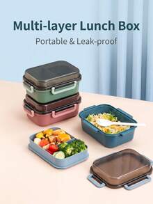 Caja bento portátil de doble capa, resistente al calor y a prueba de fugas, disponible en múltiples colores, adecuada para estudiantes, camping, trabajadores de oficina, aplicable para uso en el hogar, oficina y al aire libre. - Multicolor - Ver 1