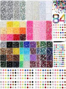 84 Colors/7 Boxes Nail Art Decorations & Supplies (Resin Flat Bottom Rhinestone Decoration Set, 3mm, Multi-Color, Multi-Function With Tools), Nail Decorations, Nail Supplies, Shiny Rhinestone Nail Gems, Suitable For Multi-Function DIY Nail Art Decoration - Multicolor - View 1