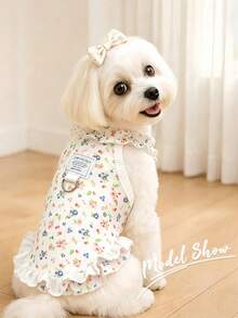 1 buah Gaun Hewan Peliharaan Lembut, Pakaian Kucing & Anjing Gaya Putri, Gaun Musim Panas Bermotif Bunga yang Bernapas, Cocok untuk Anjing Poodle, Teddy, Bichon Frise untuk Dipakai di Musim Semi dan Musim Panas - MultiWarna - View 1