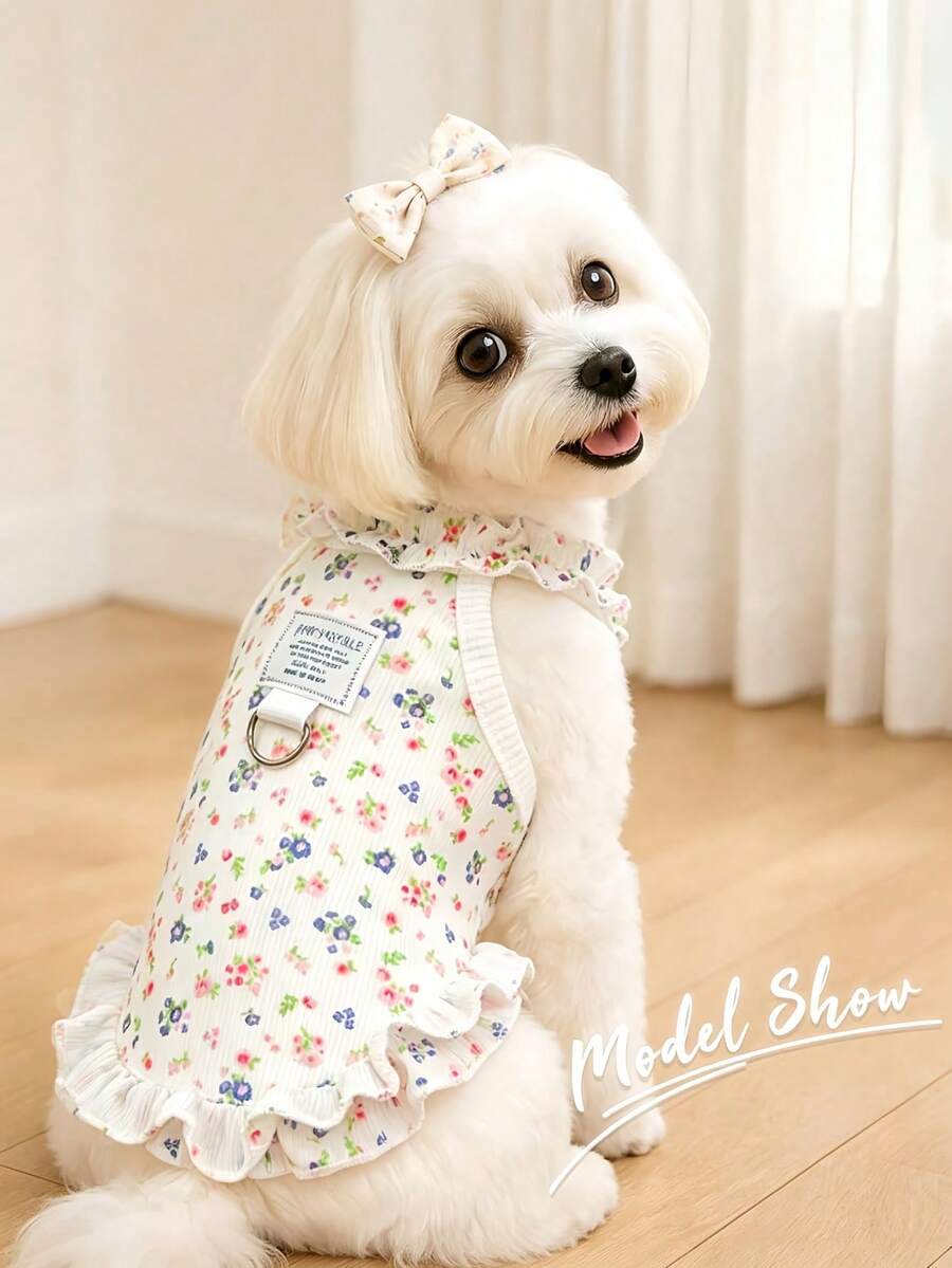 1 buah Gaun Hewan Peliharaan Lembut, Pakaian Kucing & Anjing Gaya Putri, Gaun Musim Panas Bermotif Bunga yang Bernapas, Cocok untuk Anjing Poodle, Teddy, Bichon Frise untuk Dipakai di Musim Semi dan Musim Panas - MultiWarna - View 1