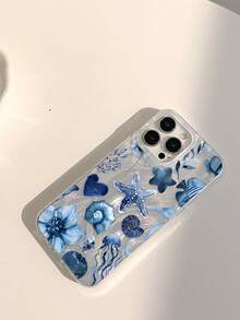 1件夏季療癒海洋生物與花卉圖案手機殼，銀色透明加厚保護殼，適用於 A05 A05S A13 A14 A15 A53 A54 A55 A56 S22 S23 S24 S25 Apple 11 12 13 14 15 16 17 Pro Max - 彩色 - 查看 3