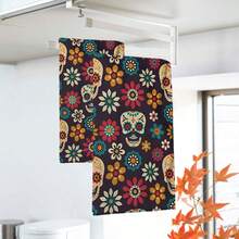 2/4/48pcs Halloween Series Candy Skull Floral Pattern Printed Kitchen Towels - Super Soft, Absorbent Polyester Dishcloths And Hand Towels, Perfect For Holiday Decor, Kitchen Decor, Party Decor - Multicolor - View 5