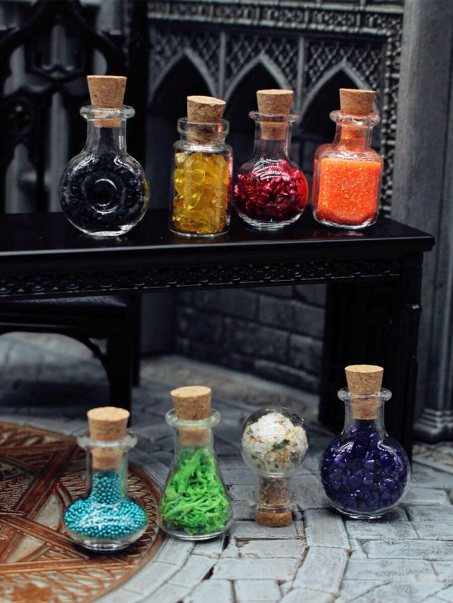 4pcs/Set Mini Magic Potion Glass Bottles With Cork Stoppers, 1:12 Scale ...