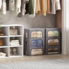 Lifewit Juego de 3 Cajas Rígidas para Armario con Cremallera, Organizador de Armario con Marco Metálico Plegable, Contenedores Apilables para Ropa, Edredones, Colchas, Gris, 75L FU0K - 6 - Ver 9