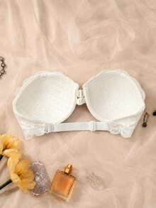 Women's Strapless Front-Closure Push-Up Lace Underwire Bra, Backless Bandeau Bra, Heart Pattern Cups, Non-Slip, Suitable For Evening Gowns And Weddings - White - View 6