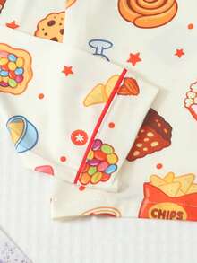 Tween Girl Cute Snack Print Button Front Long Sleeve Pajama Set, 2pcs Lapel Top & Pants Soft Sleepwear For Loungewear Spring Autumn Winter Home Outfit - Multicolor - View 5