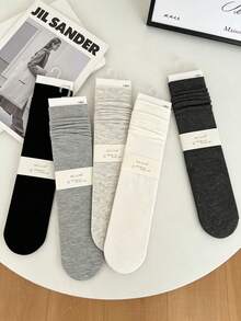 1/2 Pairs Y2K Sweet Cool Style Solid Color Slouch Knee-High Socks, Japanese JK School Style - Multicolor - View 3